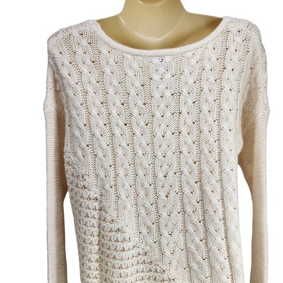 Lucky Brand Women's Ivory Cable‎ Knit Open Stitch Sweater Size M - Picture 4 of 9